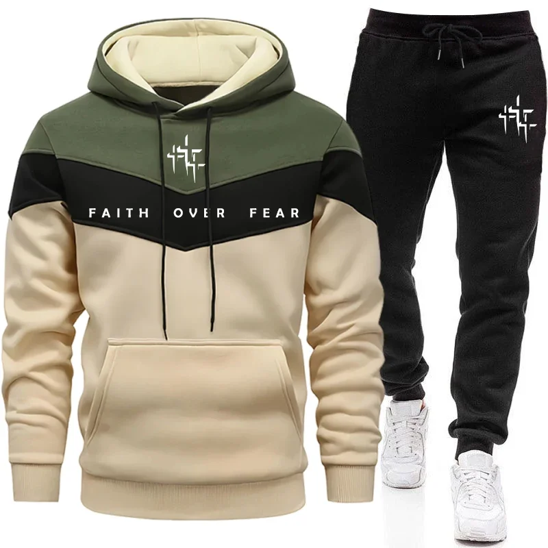Men'S Fashion Trousers - Faith Over Fear Men's Tracksuit Hooded