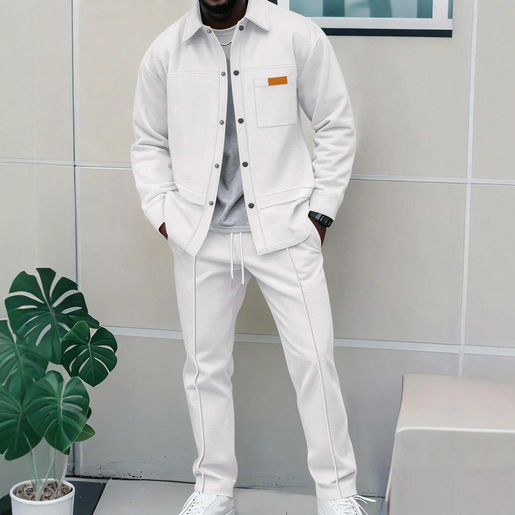 Track Suit Men - Men's Waffle Knit 2-Piece Tracksuit Button