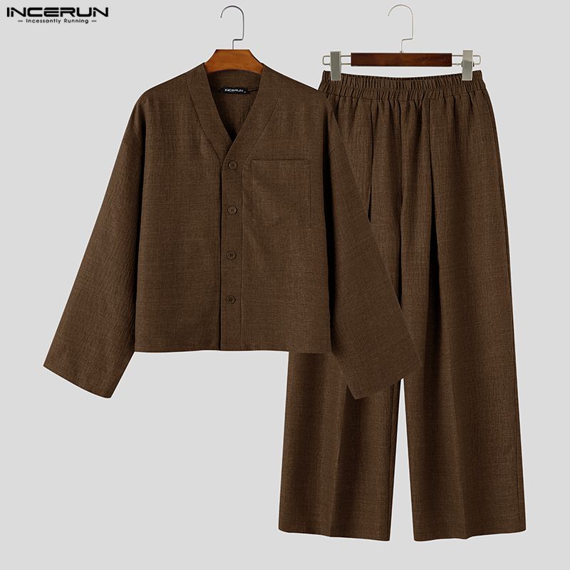 Track Suit Men - INCERUN Men Sets Solid Color Loose