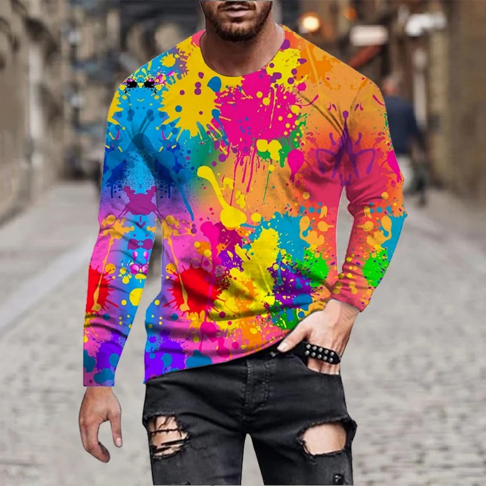Men Rainbow Paint Splash 3D Pr - Men'S Fashion Trends 2025 ulasan dan harga