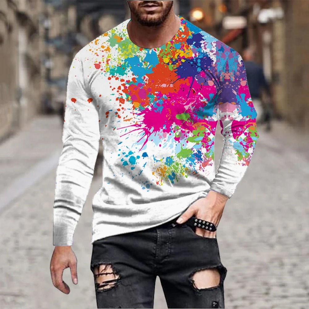 Men Rainbow Paint Splash 3D Pr - Men'S Fashion Trends 2025 ulasan dan harga