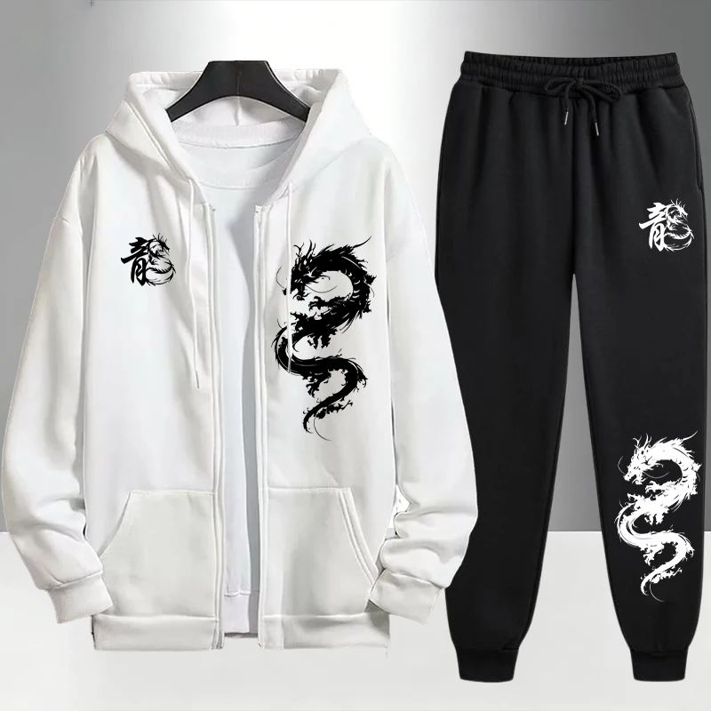Chinese Dragon Print Tracksuit - Men'S Fashion Zipper Hoodie ulasan dan harga