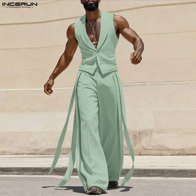 INCERUN Men Sets Solid Color V - Men'S Fashion Pants ulasan dan harga