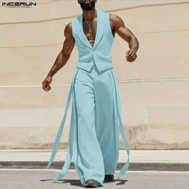 INCERUN Men Sets Solid Color V - Men'S Fashion Pants ulasan dan harga