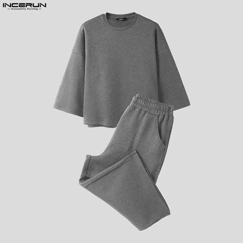 INCERUN Men Sets Solid Color B - Men'S Fashion Pants ulasan dan harga