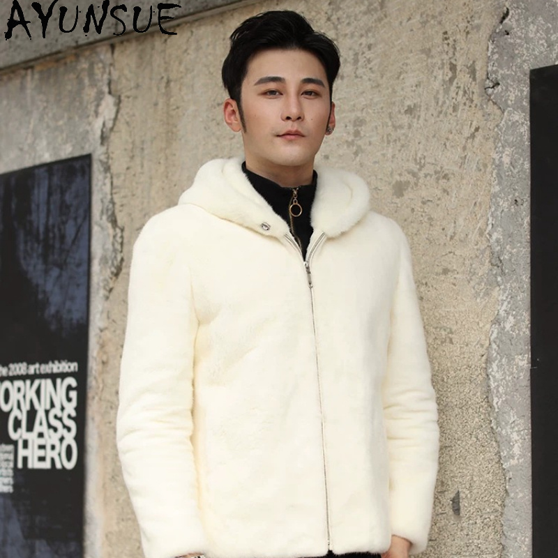 AYUSNUE Natural Mink Coat Men  - Men'S Fashion Zipper Hoodie ulasan dan harga