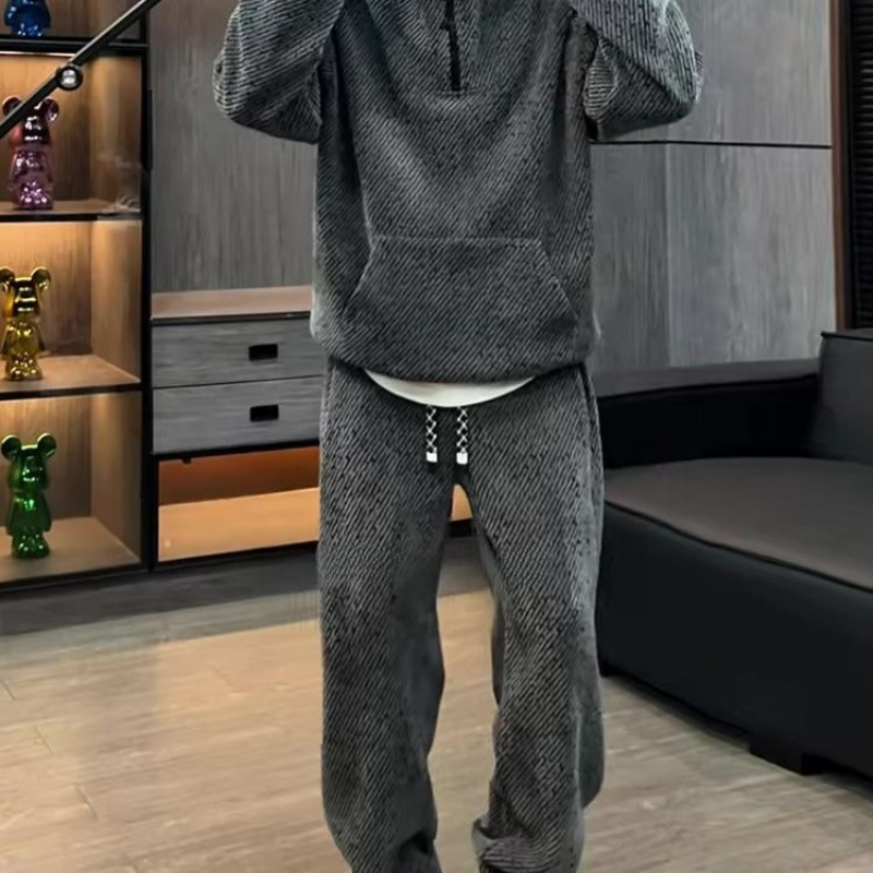 Men Striped Hoodie Set Thick F - Men'S Fashion Zipper Hoodie ulasan dan harga