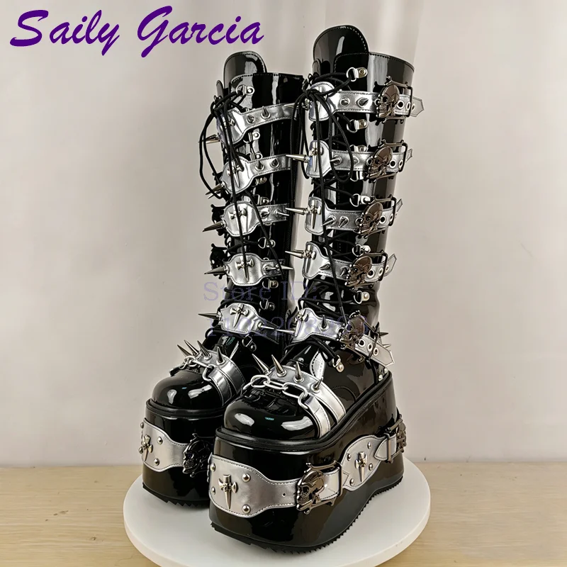 Skull Rivet Punk Knee-high Boo - Leather Belt Braided ulasan dan harga