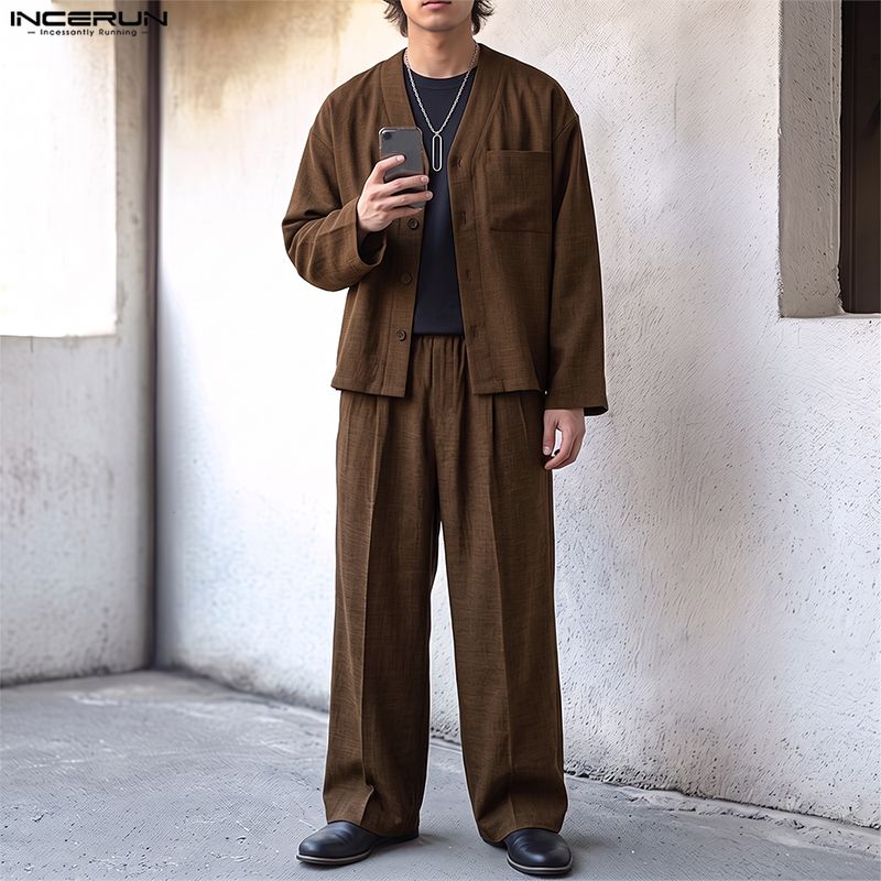 INCERUN Men Sets Solid Color L - Track Suit Men ulasan dan harga
