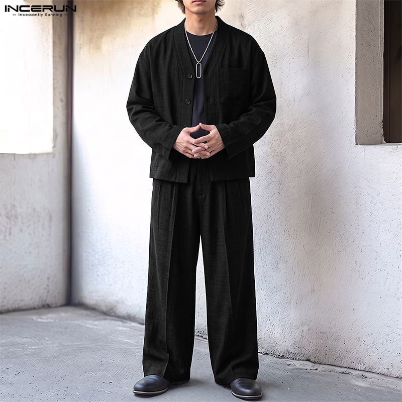 INCERUN Men Sets Solid Color L - Track Suit Men ulasan dan harga